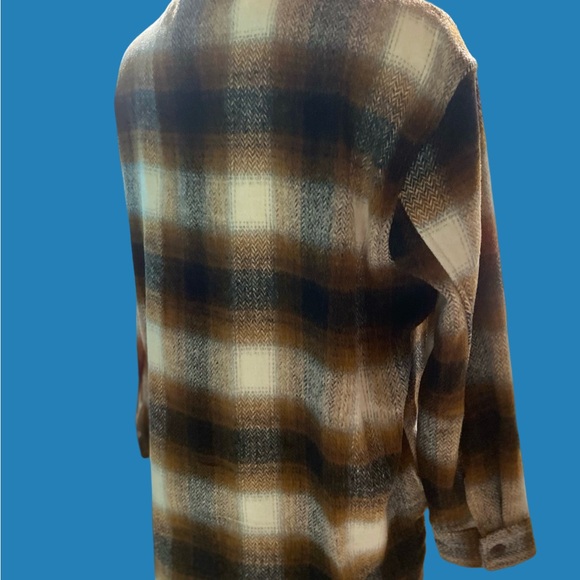 Plaid Button-Up Shacket Jacket- Brown and Cream - Picture 5 of 5